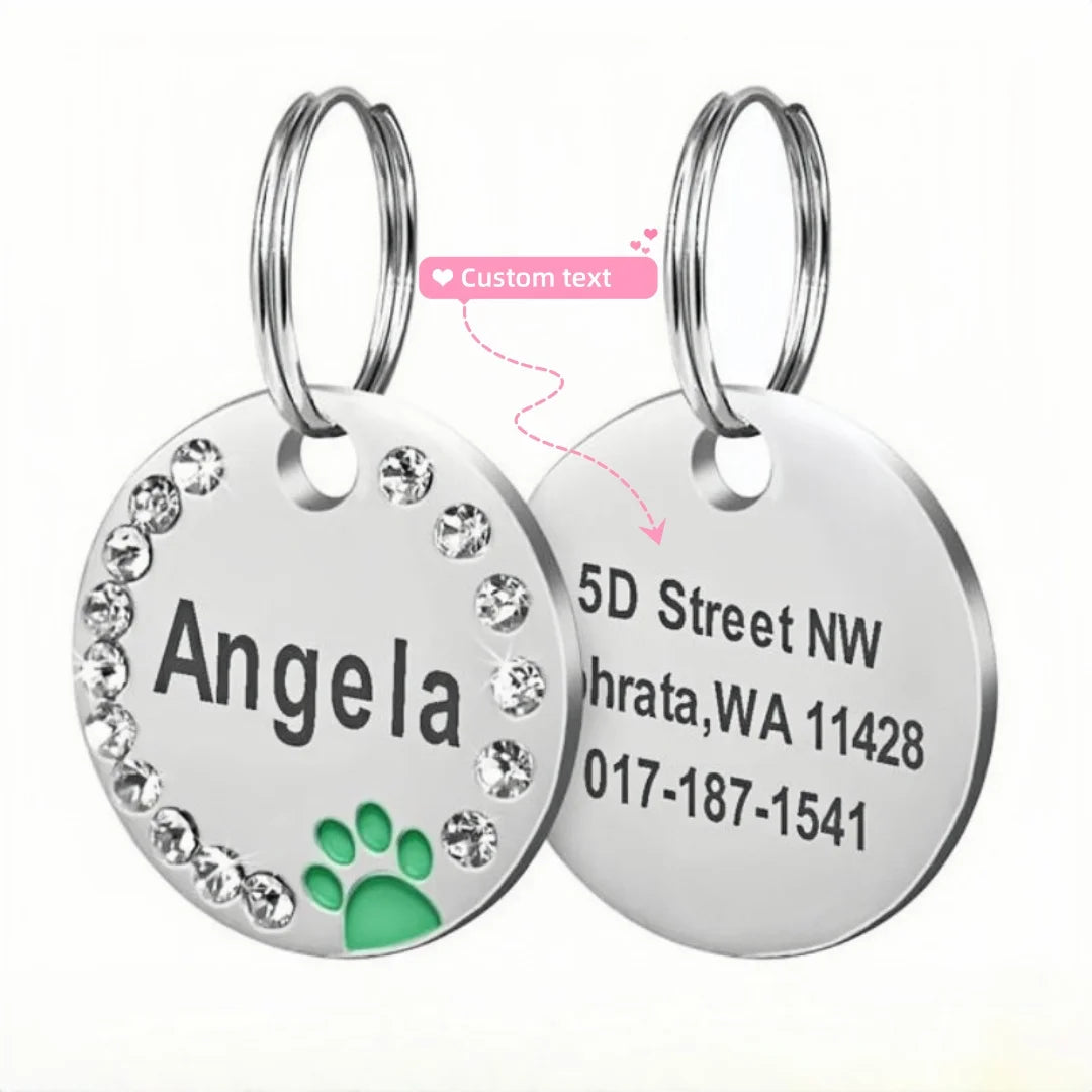 Stainless Steel Pet ID Tag with CZ Diamonds, in Multiple Colors