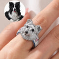 Zinc Alloy Dog Head Rings with Cubic Zirconia Stones - Various Breeds & Styles