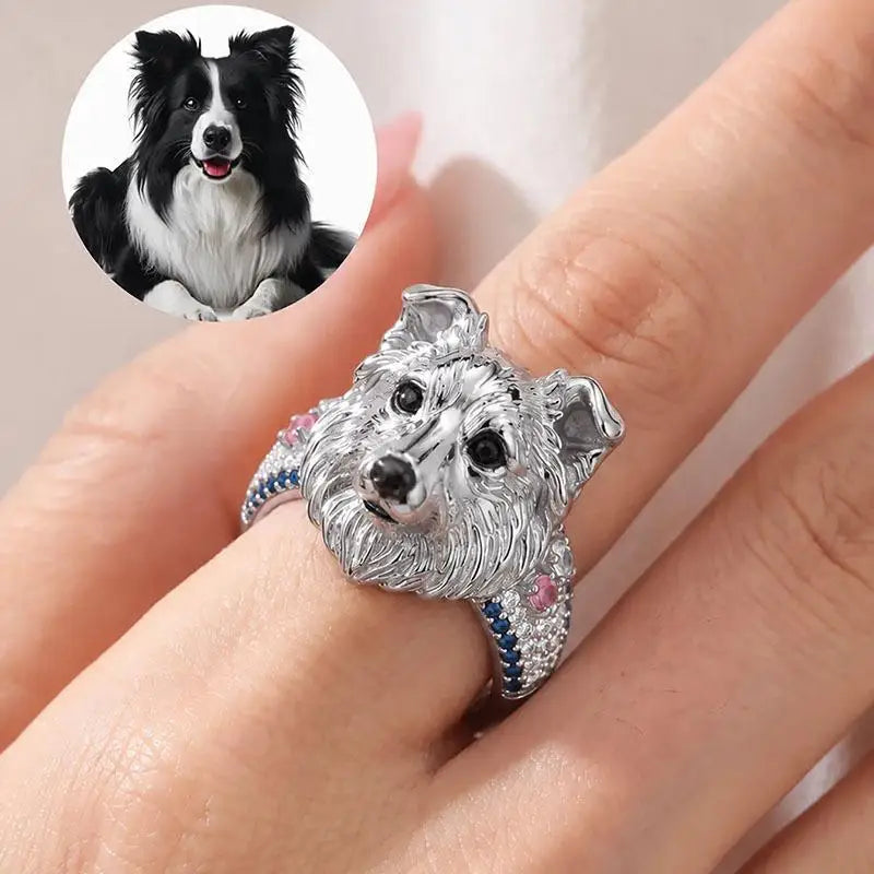 Zinc Alloy Dog Head Rings with Cubic Zirconia Stones - Various Breeds & Styles