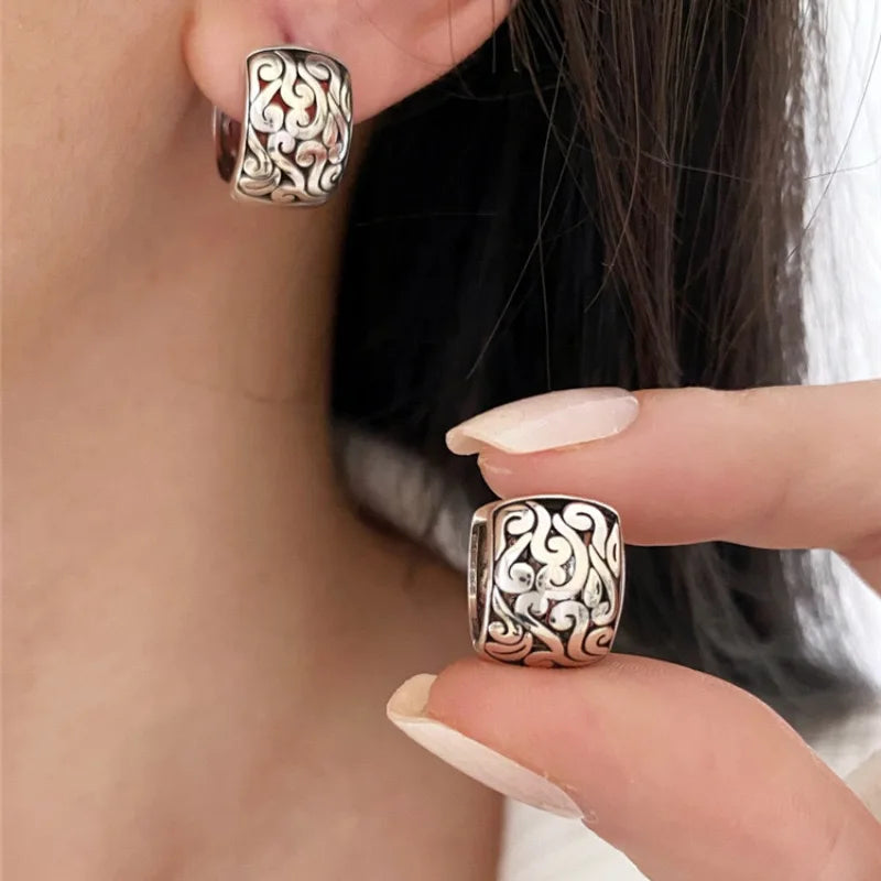 925 Sterling Silver Hoop Filigree Earrings
