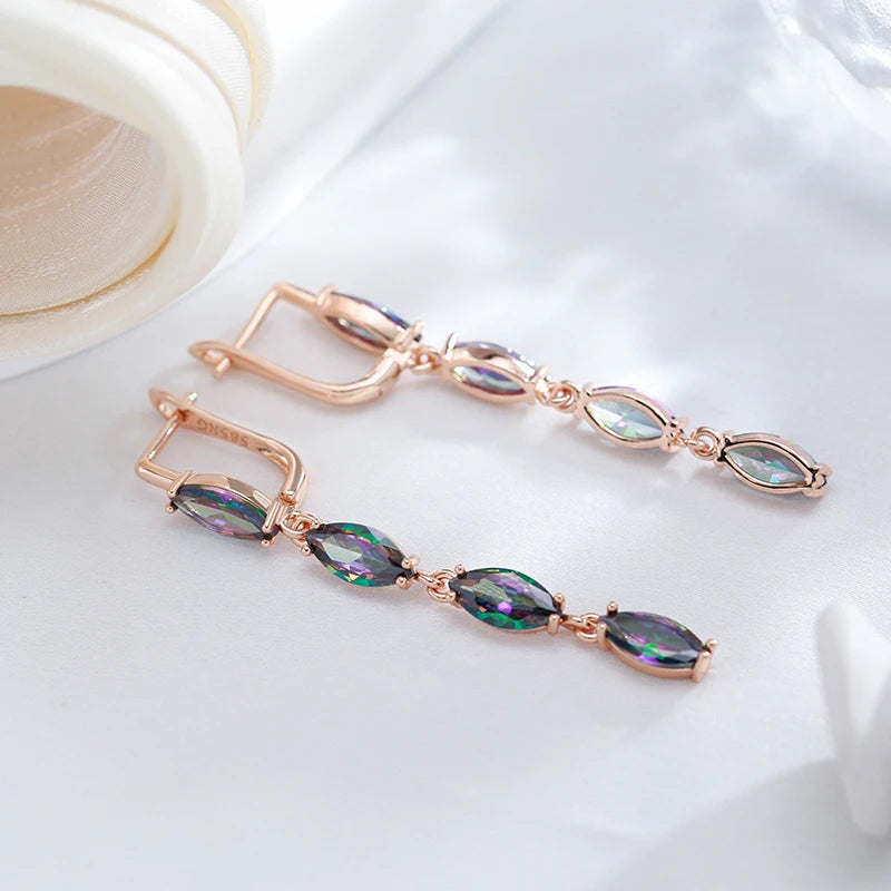 14K Rose Gold Plated Copper Long Dangle Earrings with Light Violet Natural Zircons