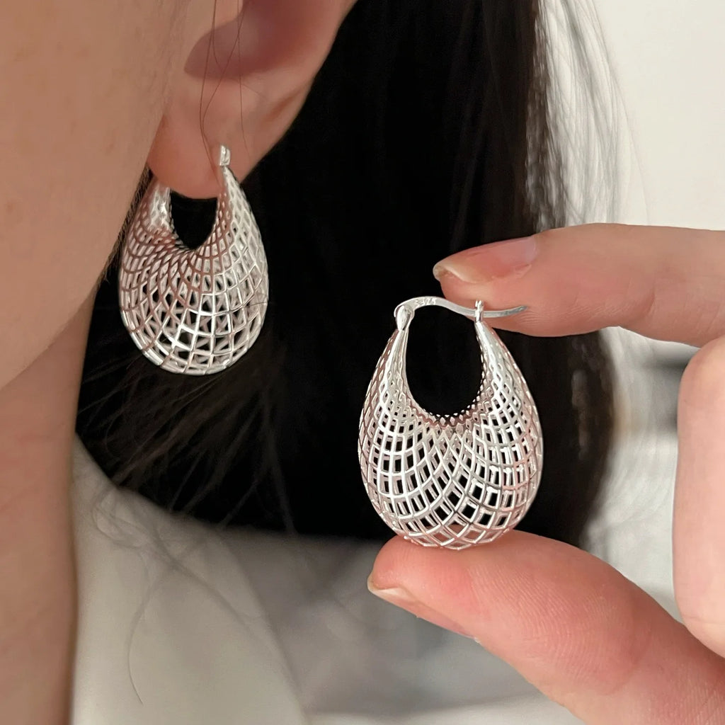 925 Sterling Silver Geometric Hoop Earrings