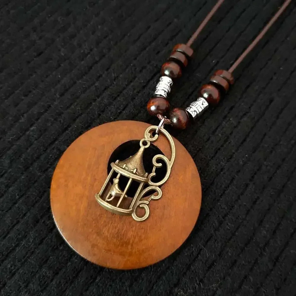 Retro Wooden Pendant Aluminum Alloy Chain Necklace Selection