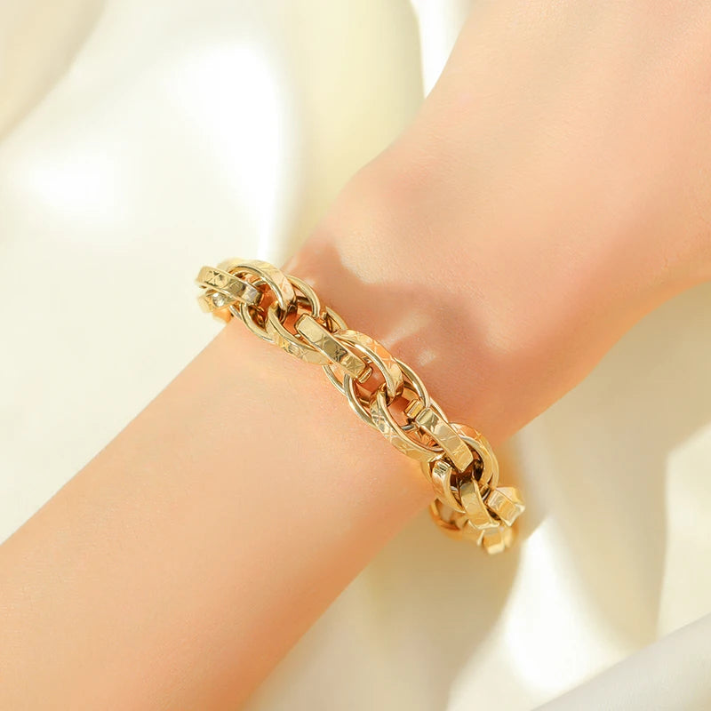 Choice of 18K Gold Plated Stainless Steel Thick Cuban Chain Bracelets - Bold, Statement
