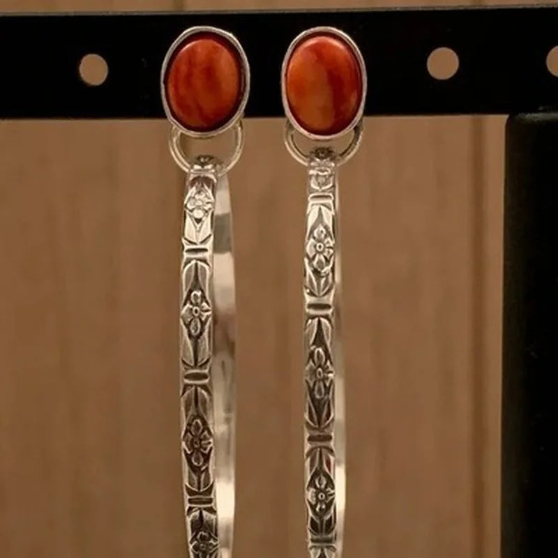 Vintage Inspired Ethnic Stone Hoop Alloy Drop Earrings