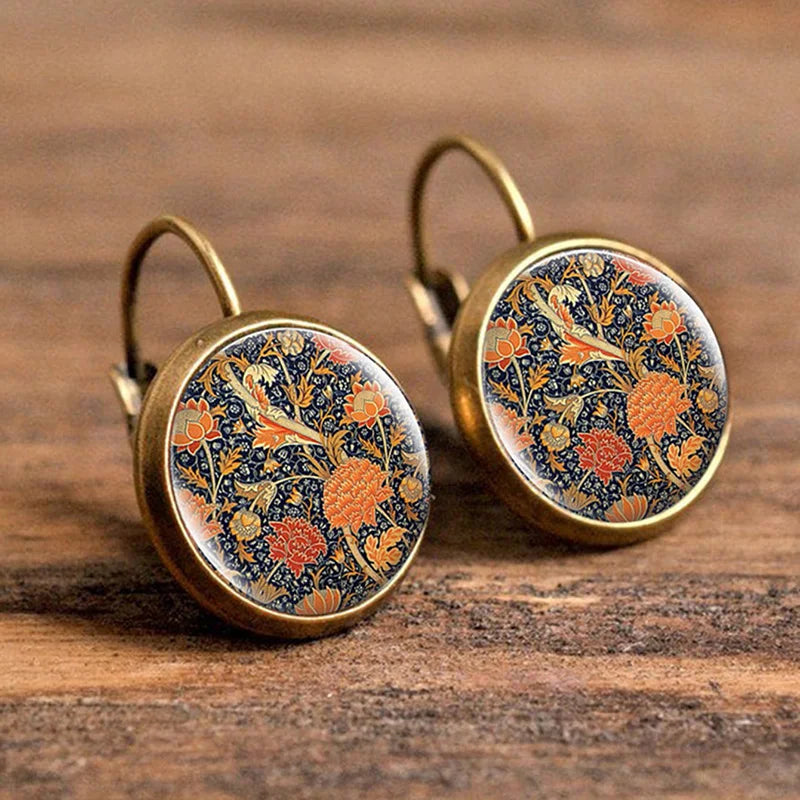 Retro Vintage Pink Rose Flower Round Glass Alloy Earrings - Several Options