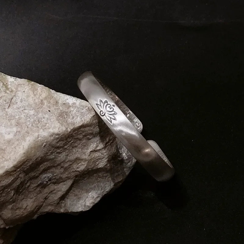 Matte 925 Silver Lotus Flower Engraved Bracelet