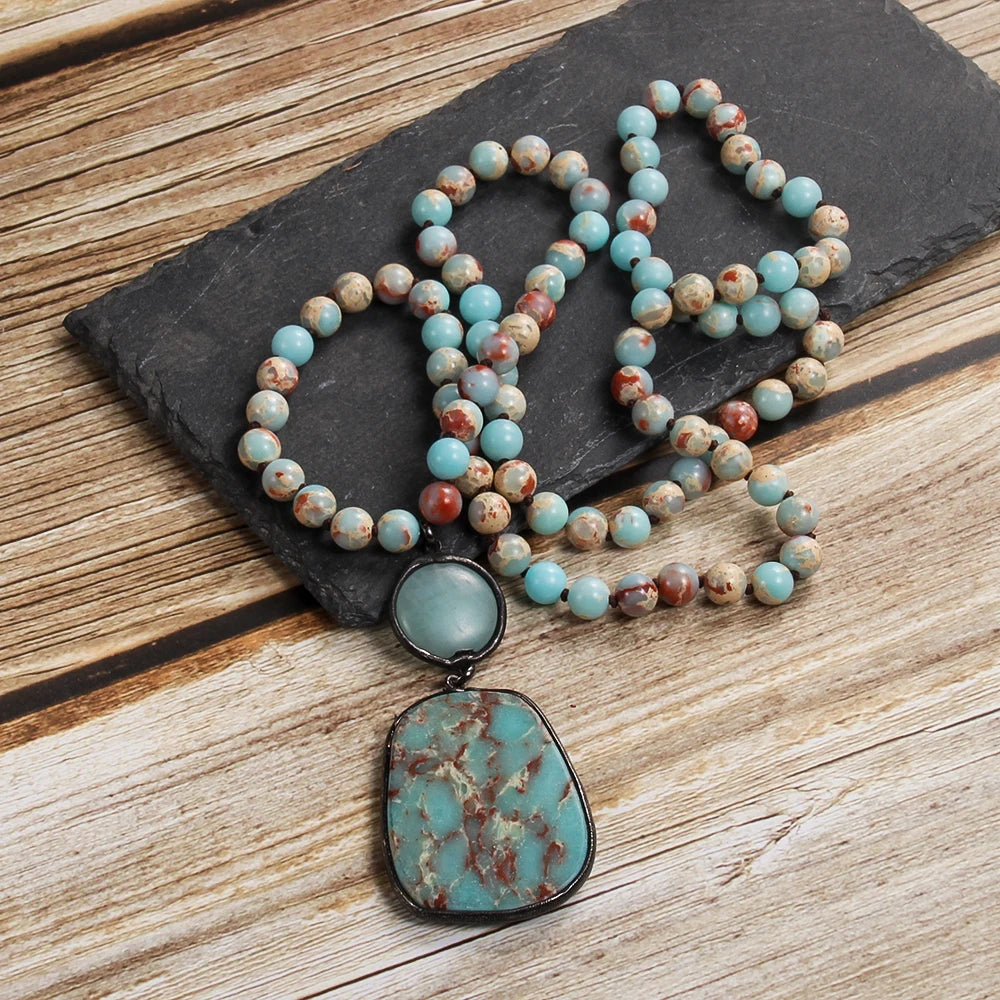 Bohemian Natural Bead Stone Knot Zinc Alloy Long Necklace