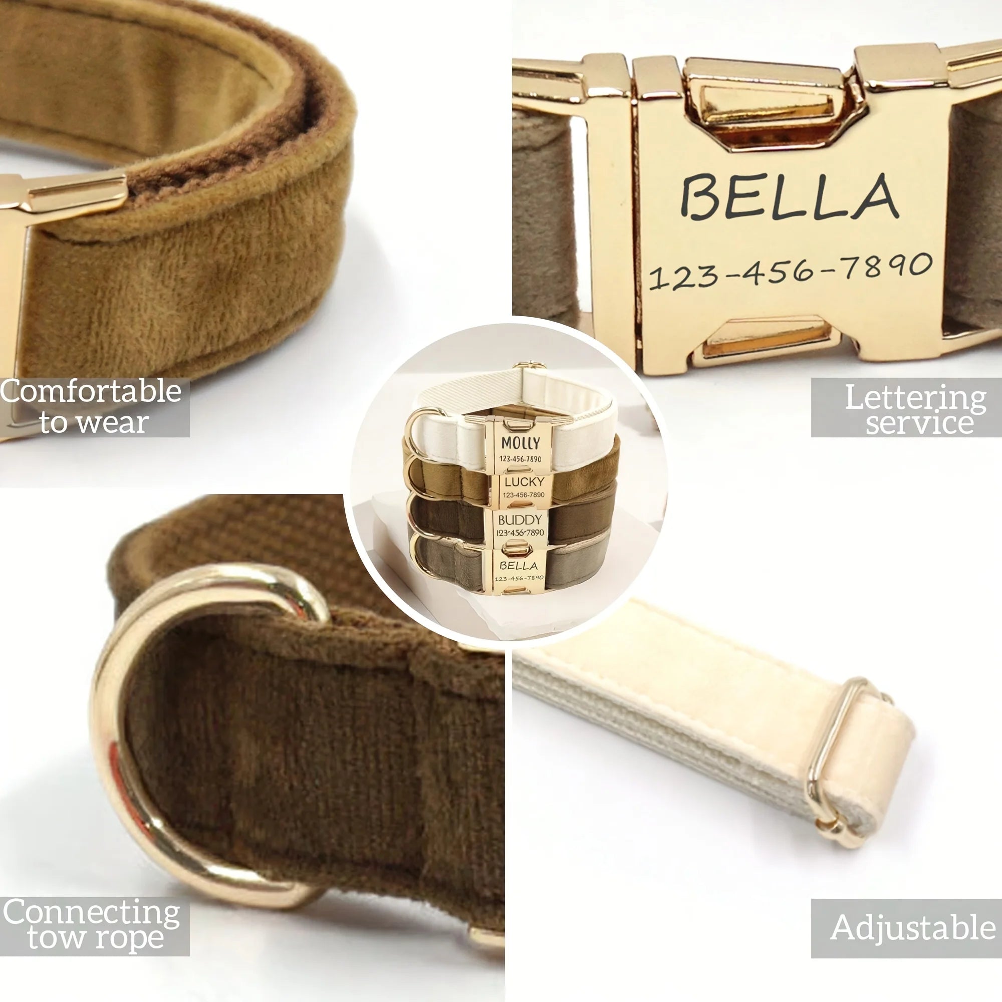 Soft Faux Leather Adjustable Pet Collar - Customize, Engrave, Name Tag, ID Necklace