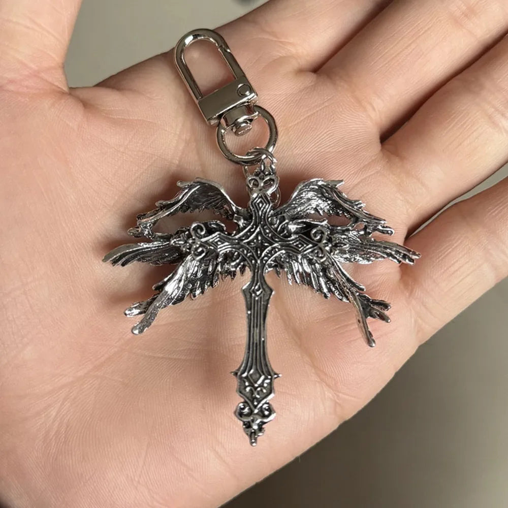 Gothic Wings Cross Pendant Vintage Inspired Zinc Alloy Necklace
