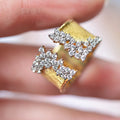 Cubic Zirconia Stones Wide Band Gold Plated Copper Ring with Wiredrawing Effect - Bold, Luxurious, Statement
