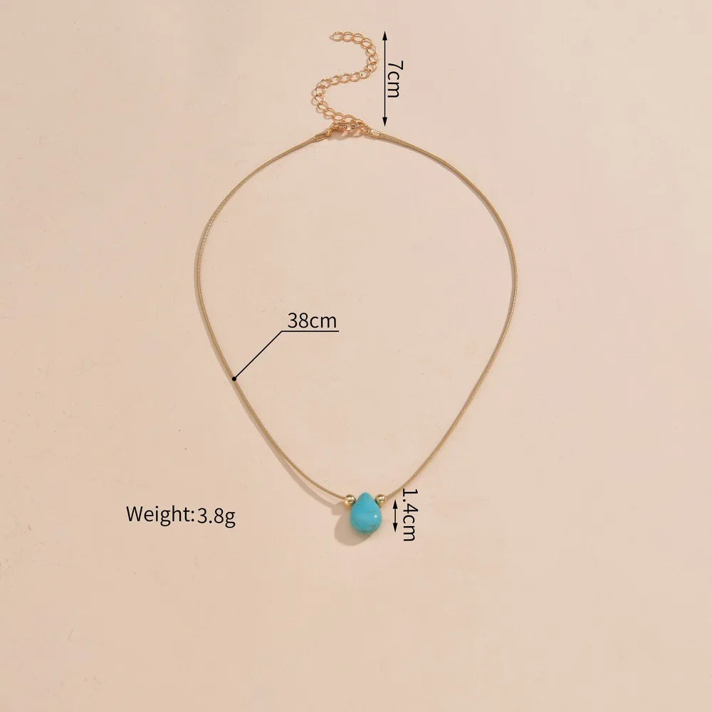 Boho Teardrop Turquoise Pendant Fashion Stainless Steel Necklace Girl