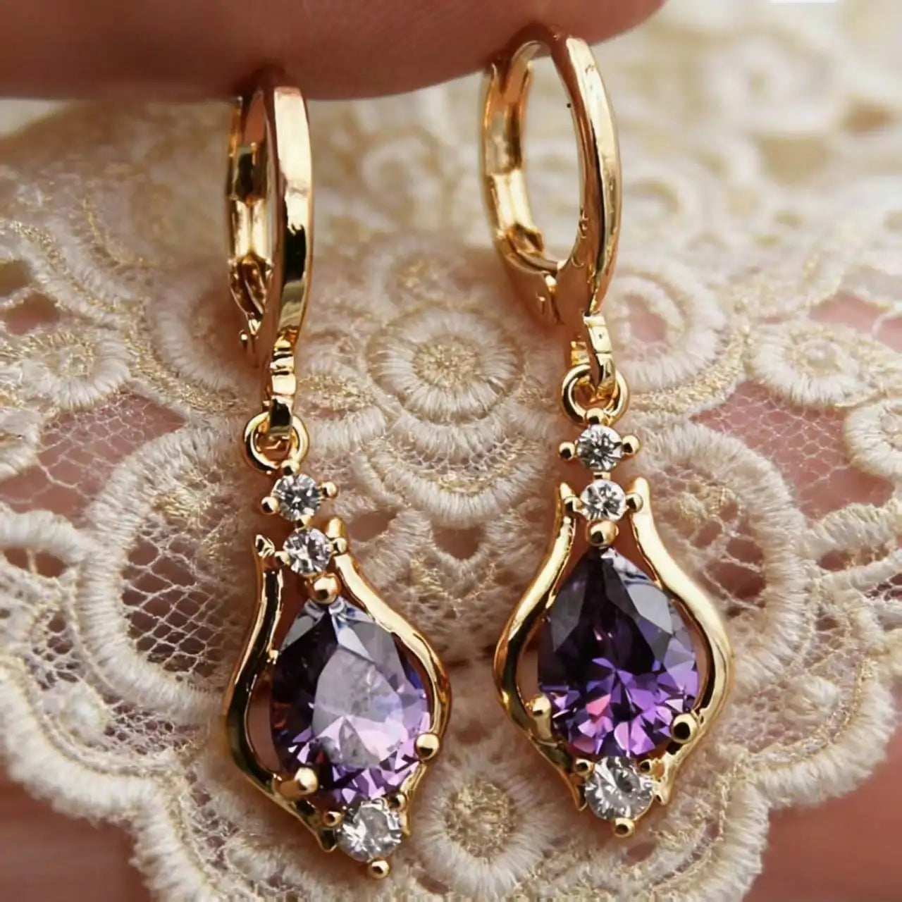 Stainless Steel Water Drop CZ Earrings