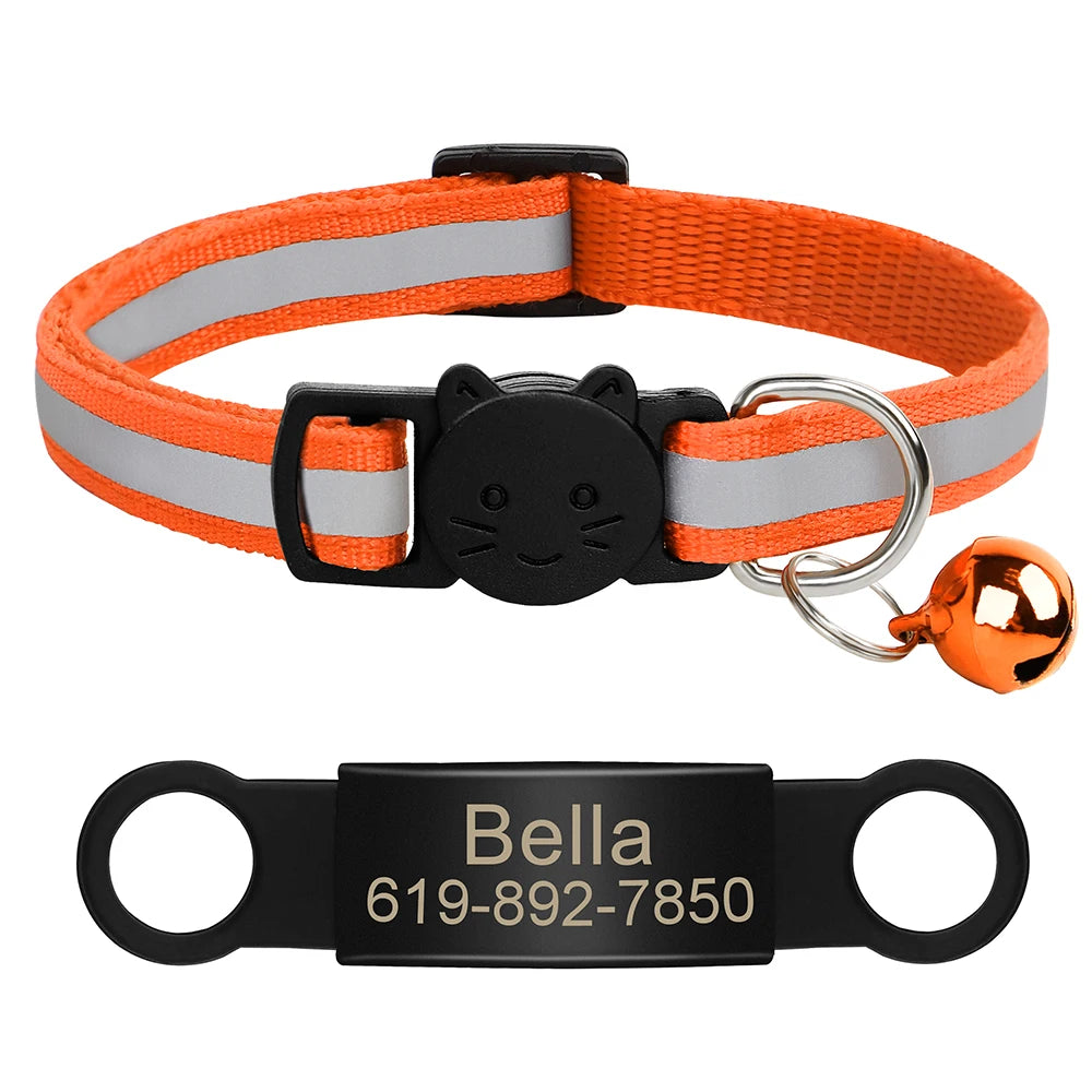Reflective Fabric Pet Collar with Engravable ID Tag