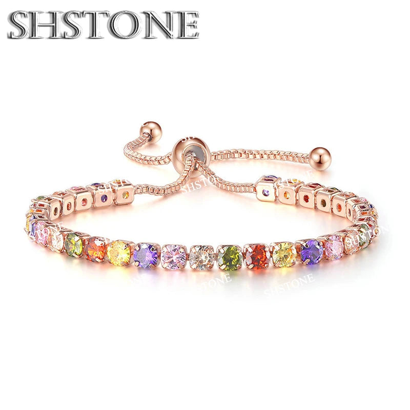 Selection of 925 Sterling Silver Chain Bracelets with Multi-colored Zircons