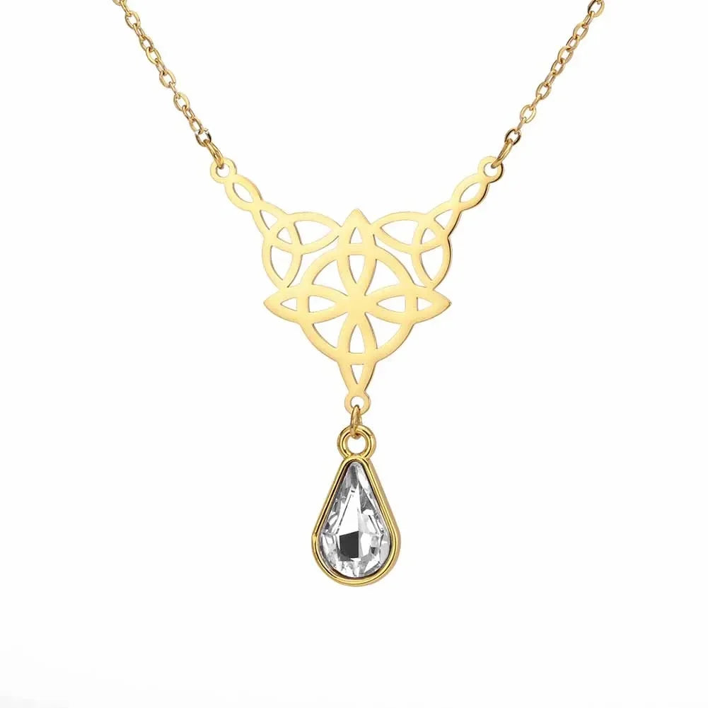 Celtic Knot Stainless Steel Drop Stone Pendant Necklace