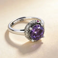 925 Sterling Silver Large Purple CZ Stone Adjustable Ring