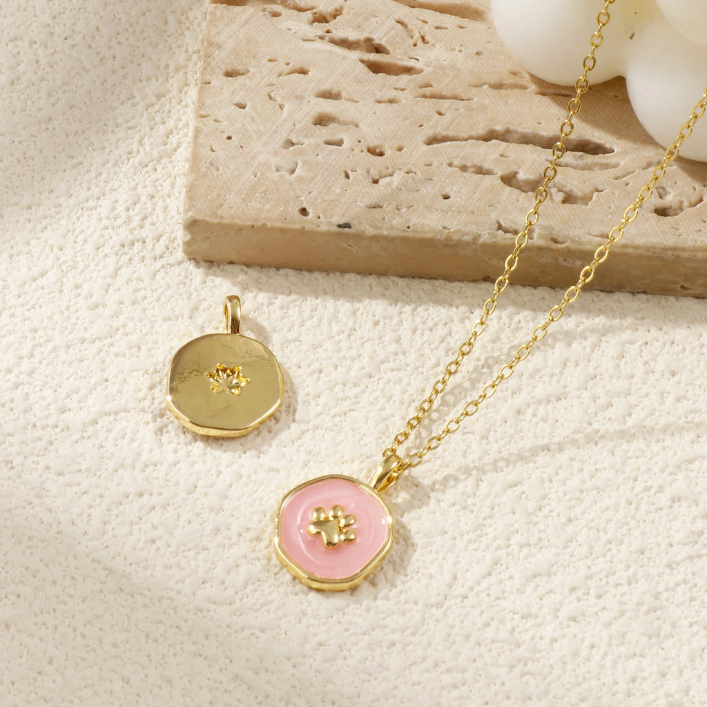 18K Gold Plated Copper Circle Paw Print Charm Pendant - Small & Feminine