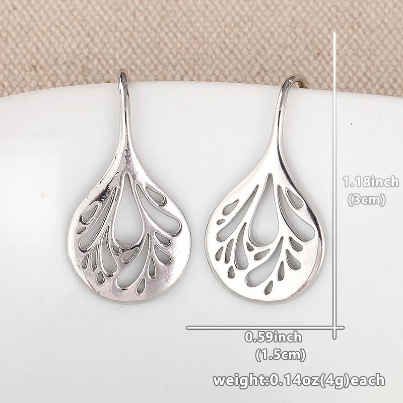 Vintage Inspired Minimalist Design Hollow Leaf Drop Copper Earrings
