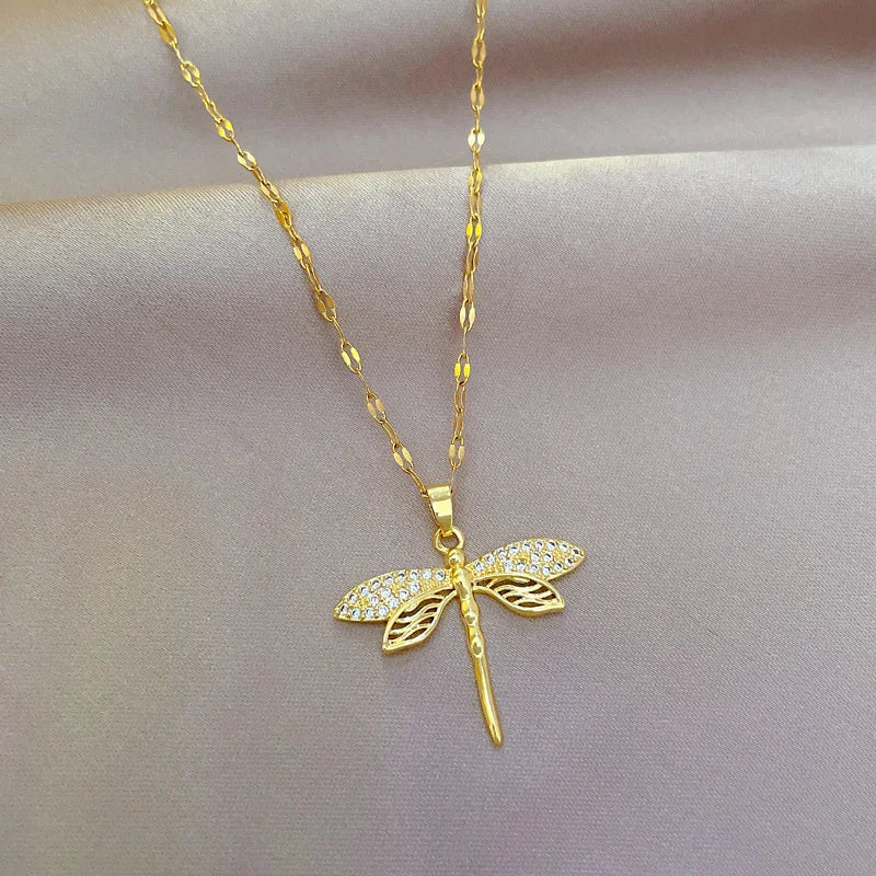 Stainless Steel Dragonfly Pendant Necklace