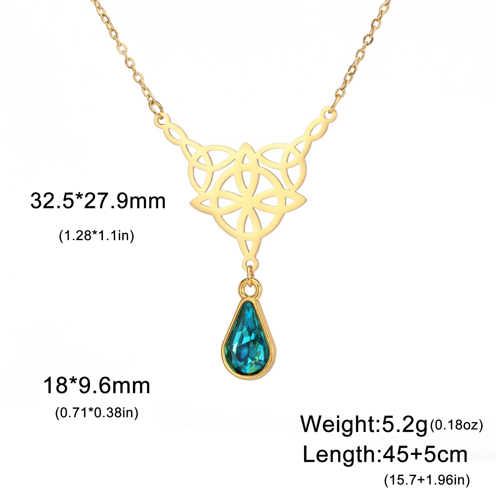 Celtic Knot Stainless Steel Drop Stone Pendant Necklace