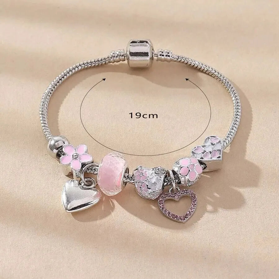 Love Heart Flower Crystal Stone Pendant Charm Copper Bracelet Girls