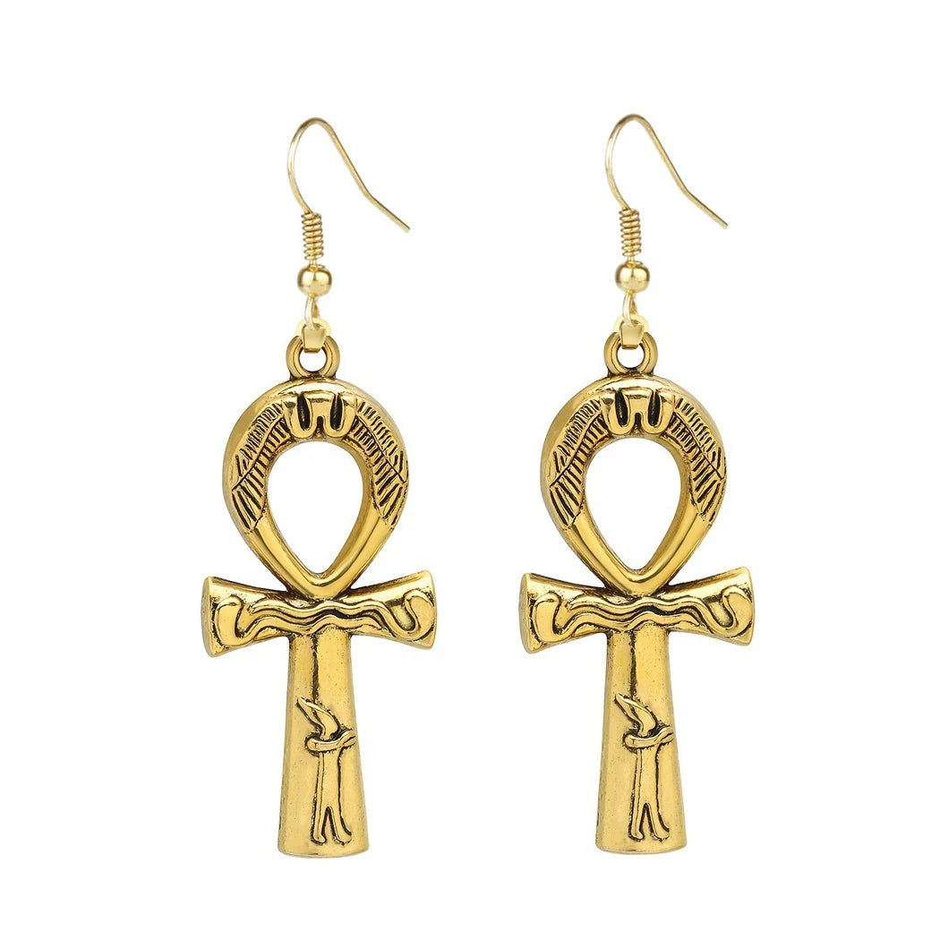 Egyptian Life Large Cross Pendant & Earrings Zinc Alloy Necklace 10x5cm