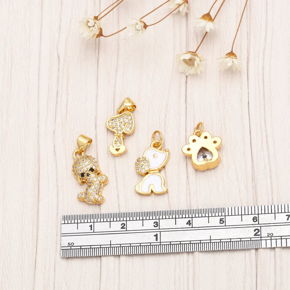 Mini Dog Theme Paw Pendant Gold Plated Copper with Cubic Zirconia Stones - Adorable, Precious