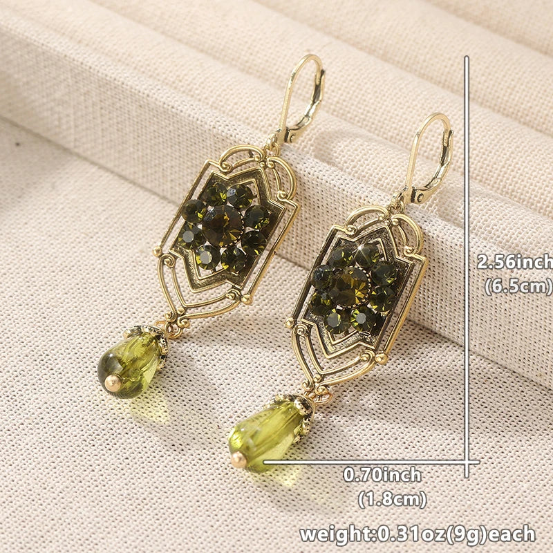KC Gold Plated Copper Green Stone Earrings - Victorian Edwardian Art Nouveau