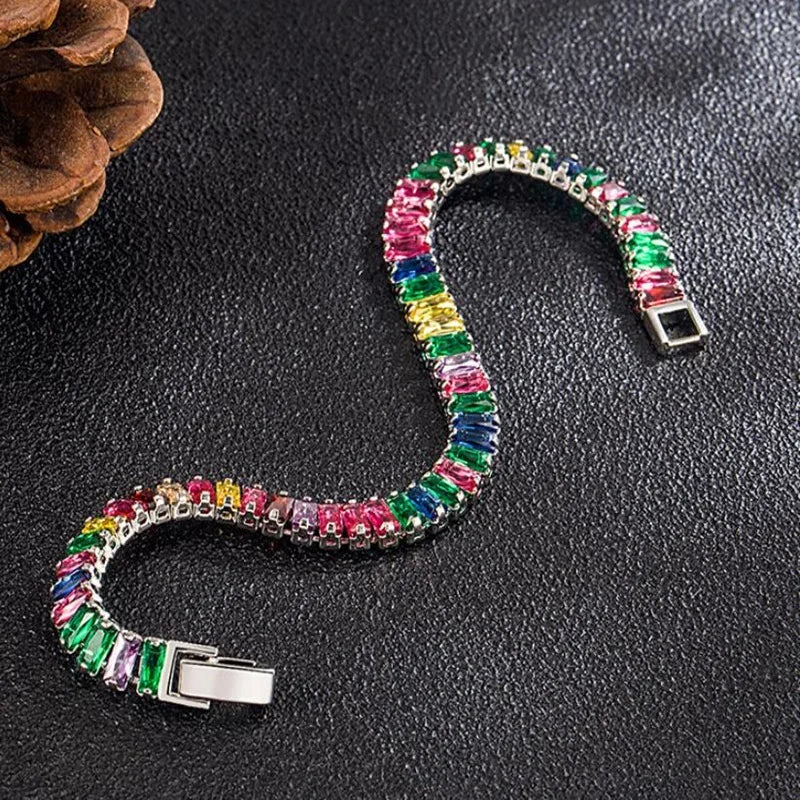 Selection of 925 Sterling Silver Chain Bracelets with Multi-colored Zircons