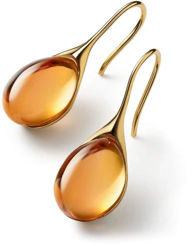 Handmade Transparent Natural Stone Water Drop Dangle Alloy Earrings