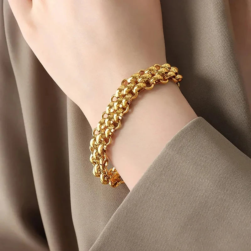 Gold-Plated Stainless-Steel Bracelet - Chunky Thick Cuban Chain Statement