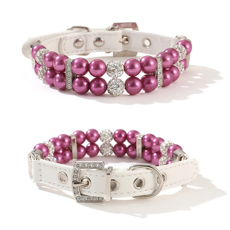 Fashionable Faux Pearl Crystals Adjustable Collar & Leash
