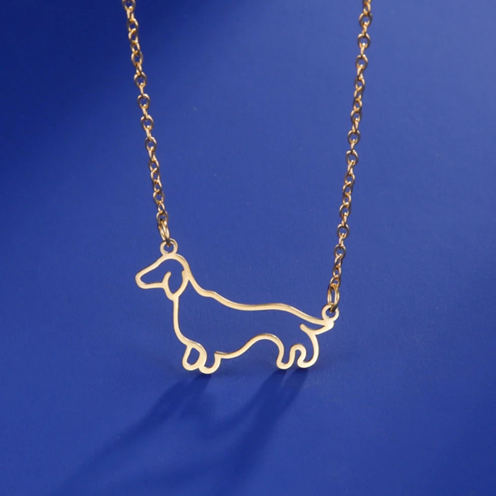 45+5 cm Stainless Steel Pendant Necklace Dachshund Dog Cutout Heart - 4 Options