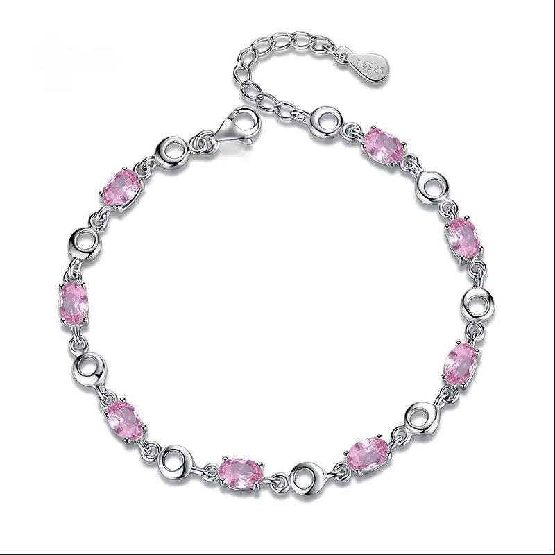 Artificial Blue Stone Clear CZ Bracelet in 925 Sterling Silver - More Colors