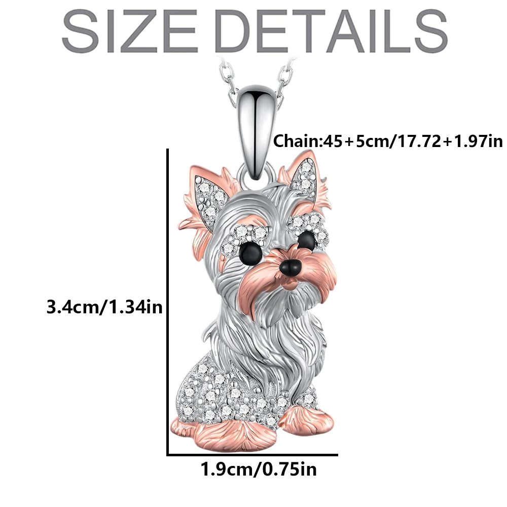Cute Two-Tone Pink/Silver Gold/Black Yorkshire Dog Pendant Necklace in Zinc Alloy