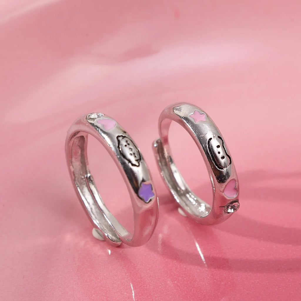 Cat & Dog Rings with Pink CZ Heart & Star - Buy a Set or Choose One, Made of Zink Alloy, Adjustable Size