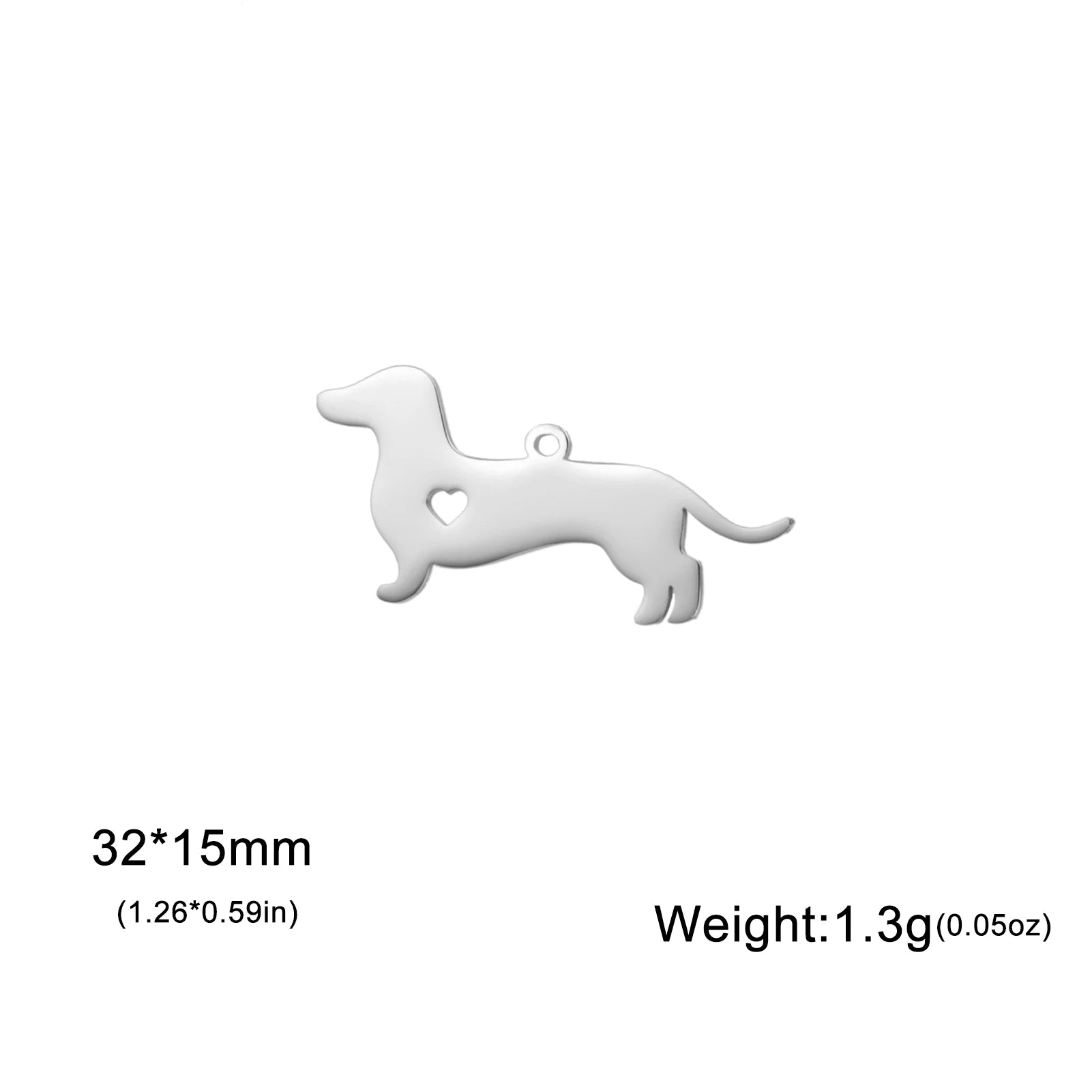 Covered Stainless Steel Dog & Wolf Charms with Cutout Hearts - For Bracelets & Necklaces