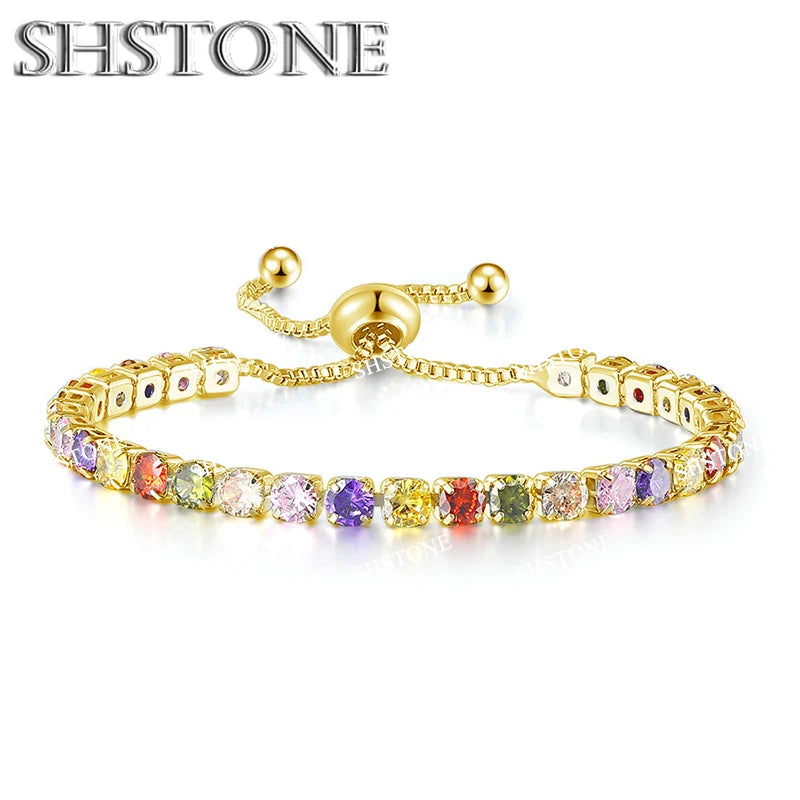 Selection of 925 Sterling Silver Chain Bracelets with Multi-colored Zircons
