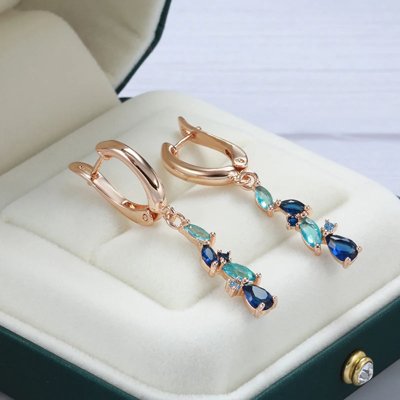 14K Rose Gold Plated Copper Earrings & Ring with Blue Natural Zircons