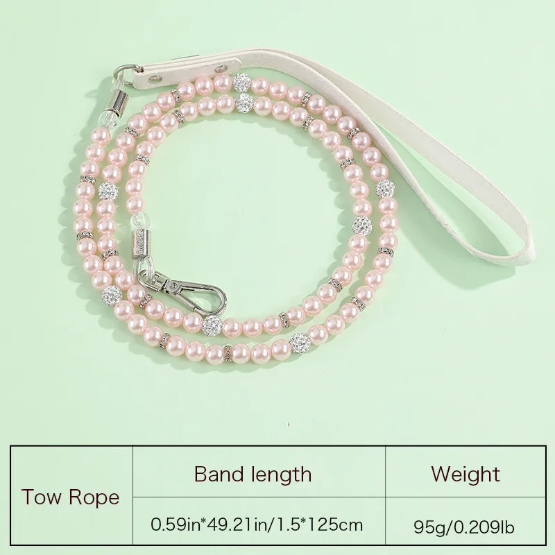 Fashionable Faux Pearl Crystals Adjustable Collar & Leash