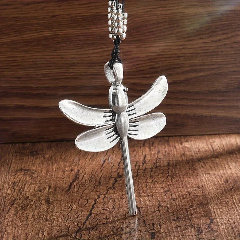 Bold Oversized Boho Beaded Dragonfly Alloy Pendant Rope Necklace