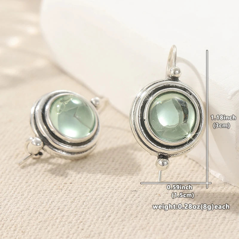 Vintage Inspired Earrings Silver-Plated Copper with Light Green Stone