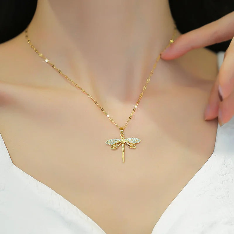 Stainless Steel Dragonfly Pendant Necklace