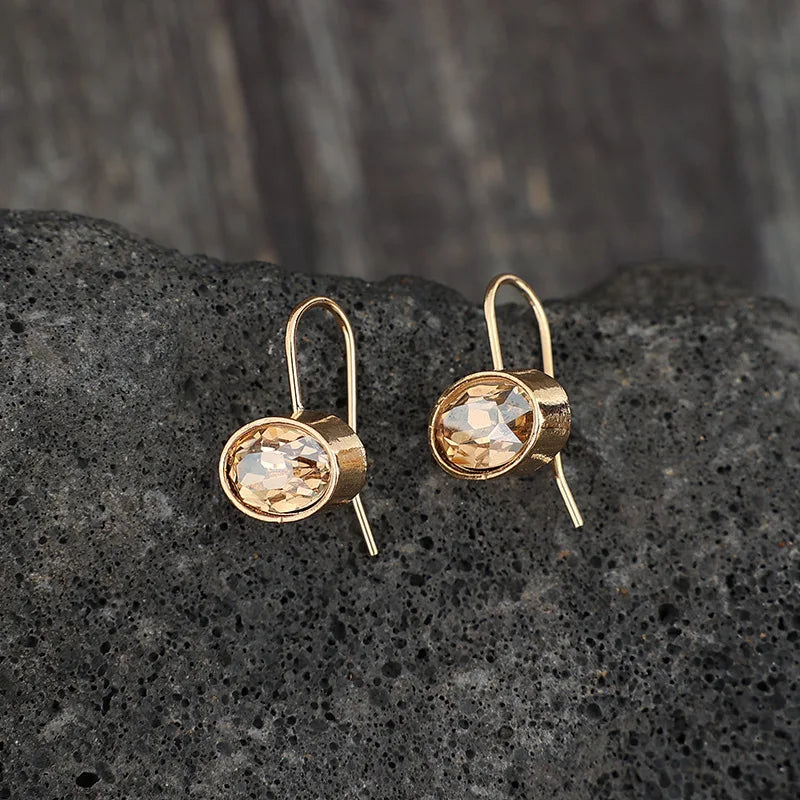 Bold Oval Champagne Stone Dangle Alloy Earrings