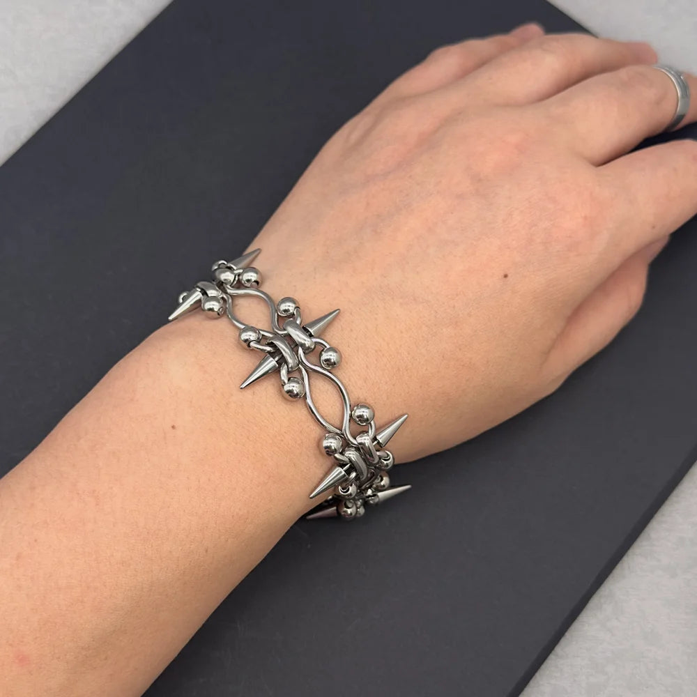 Punk Rock Y2K Piercing Spike Chain Cross Choker & Bracelet Stainless Steel