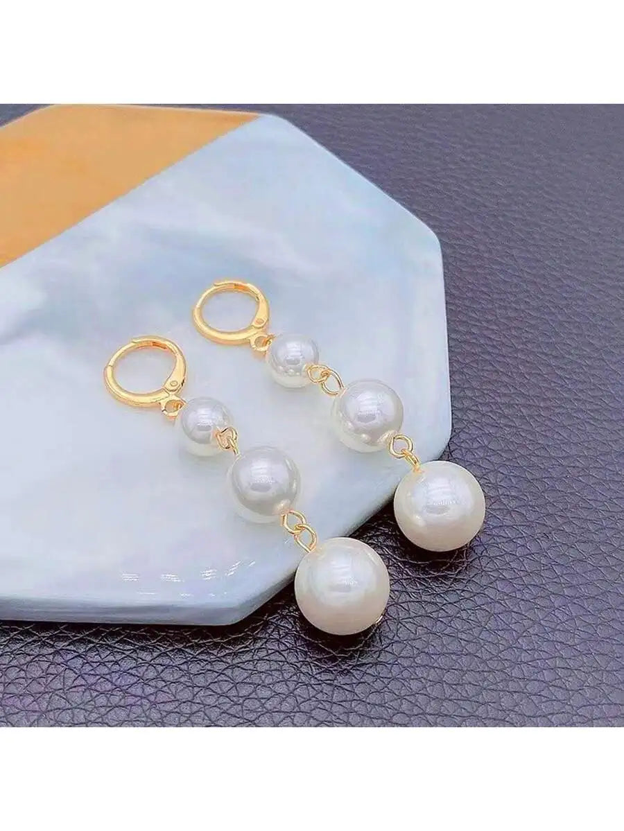 Vintage Wedding 3 Faux Pearl Drop Zinc Alloy Earrings