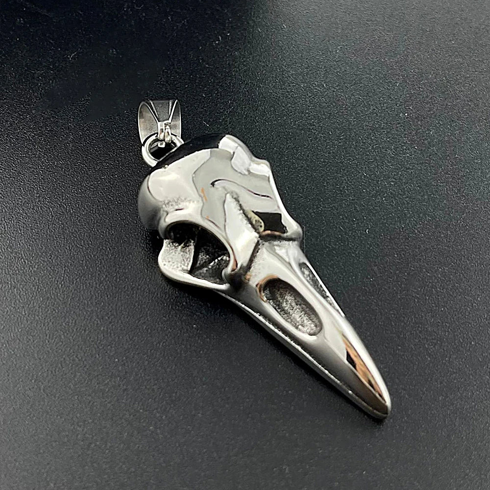 Viking Raven Skull Pendant Necklace Stainless Steel 69mmx21mm