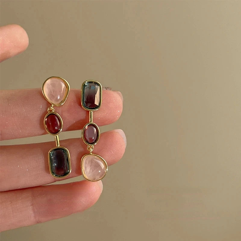 Asymmetric Colorful Resin Stones Alloy Drop Earrings