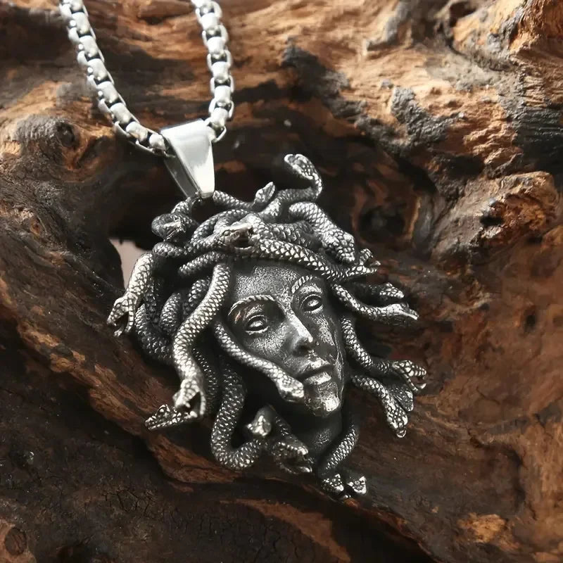 Medusa Head Snake Pendant Stainless Steel Necklace
